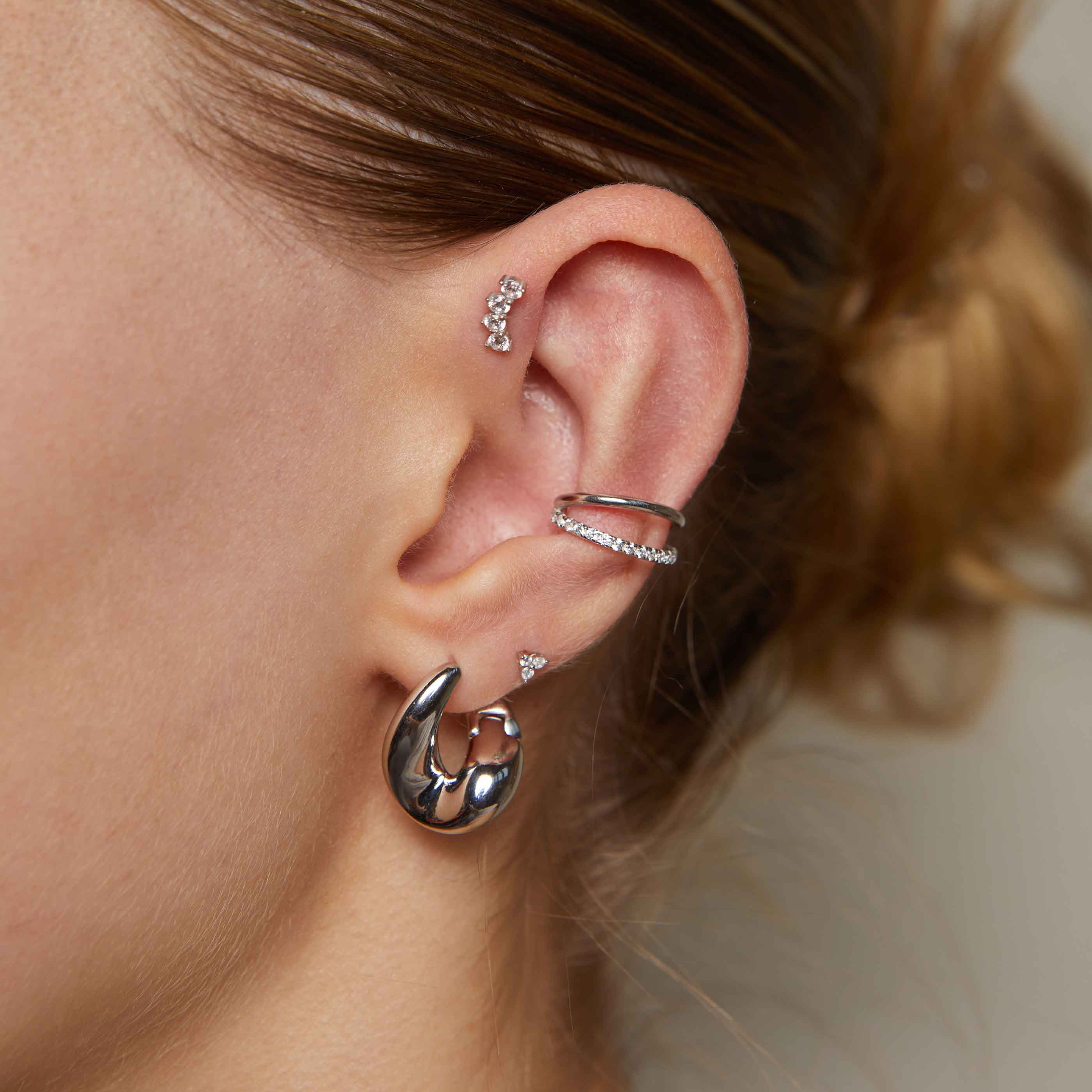 Triple Crystal Stud Earrings in Silver