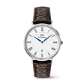 Classic Roman Numerals Date Dark Brown Croc Belly Silver
