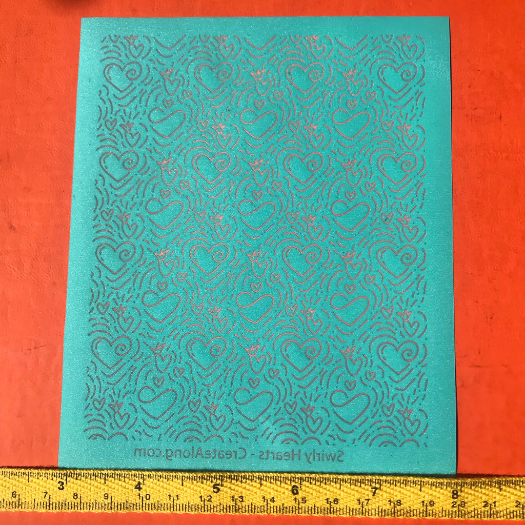 Swirly Hearts Silkscreen Valentine For Crafting, Polymer Clay earrings + Mixed Media