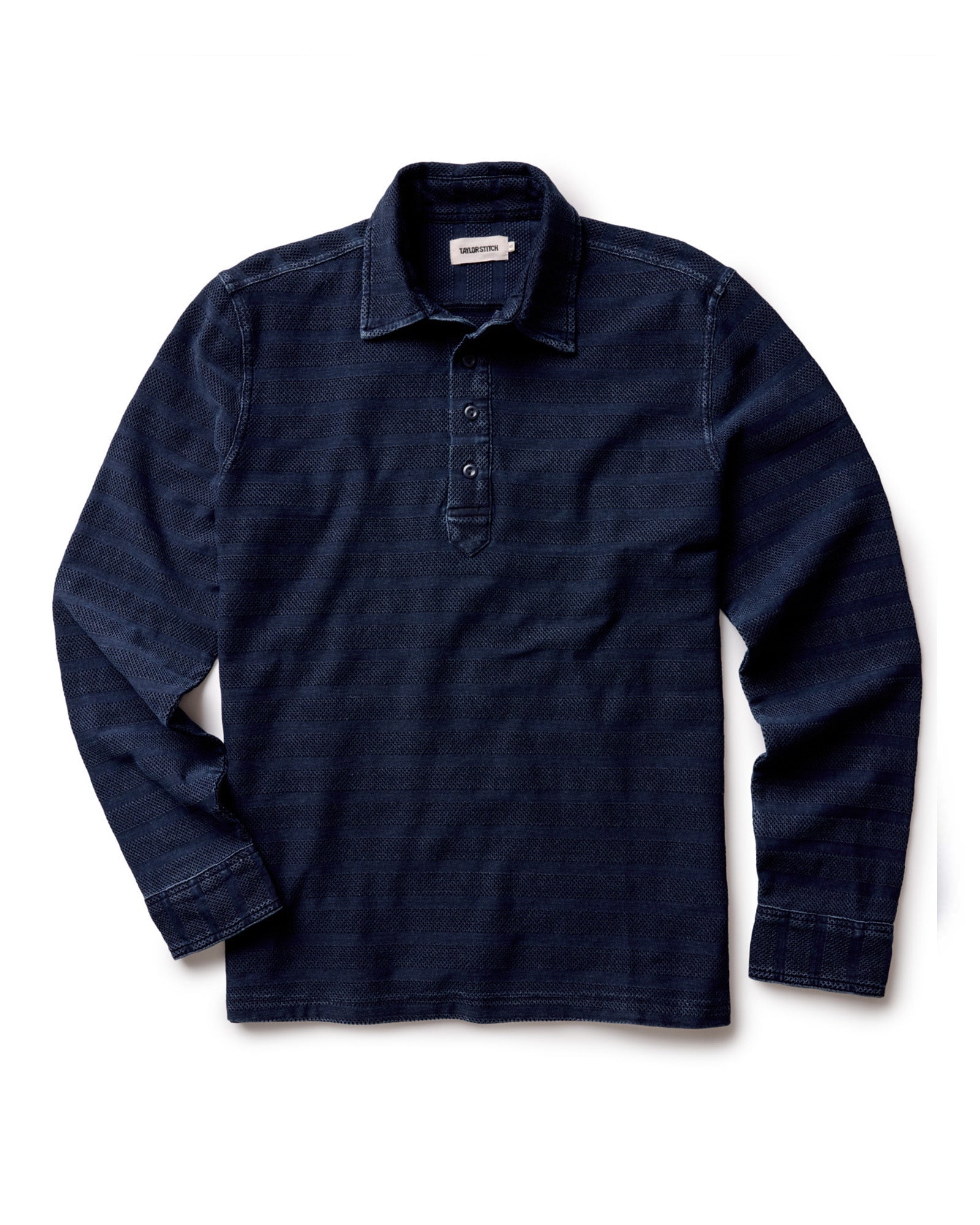 The Long Sleeve Polo in Indigo Knit Stripe