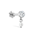 Invisible Set Diamond and Pearl Dangle Threaded Stud Earring With Titanium Backing