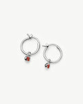 January Birthstone Mini Charm Hoop Earrings | Sterling Silver/Garnet