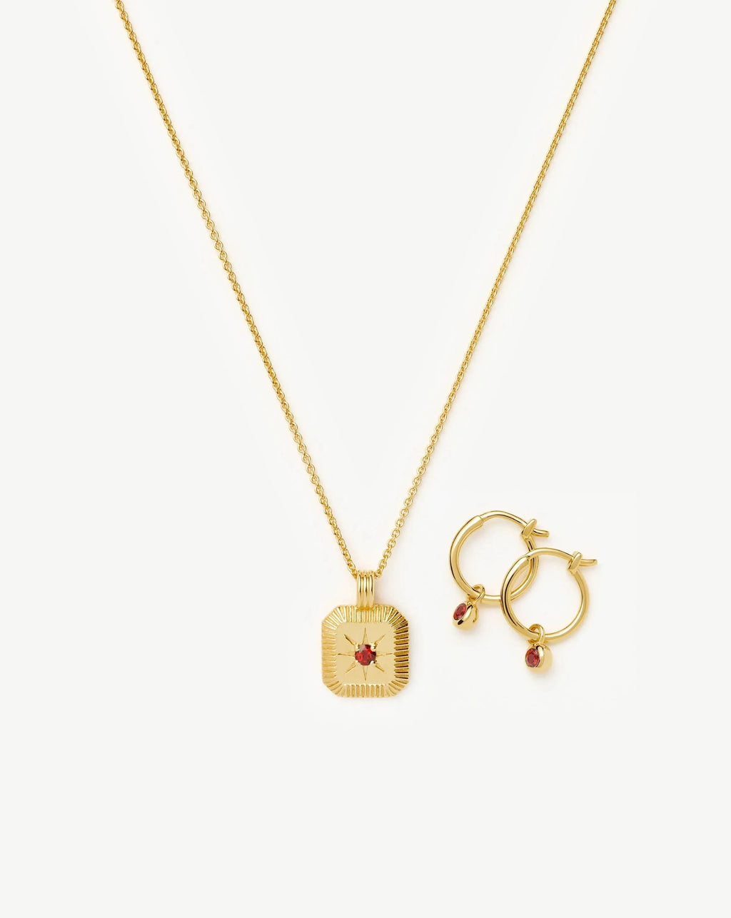 January Birthstone Necklace & Charm Earrings Set | 18ct Gold Vermeil/Garnet
