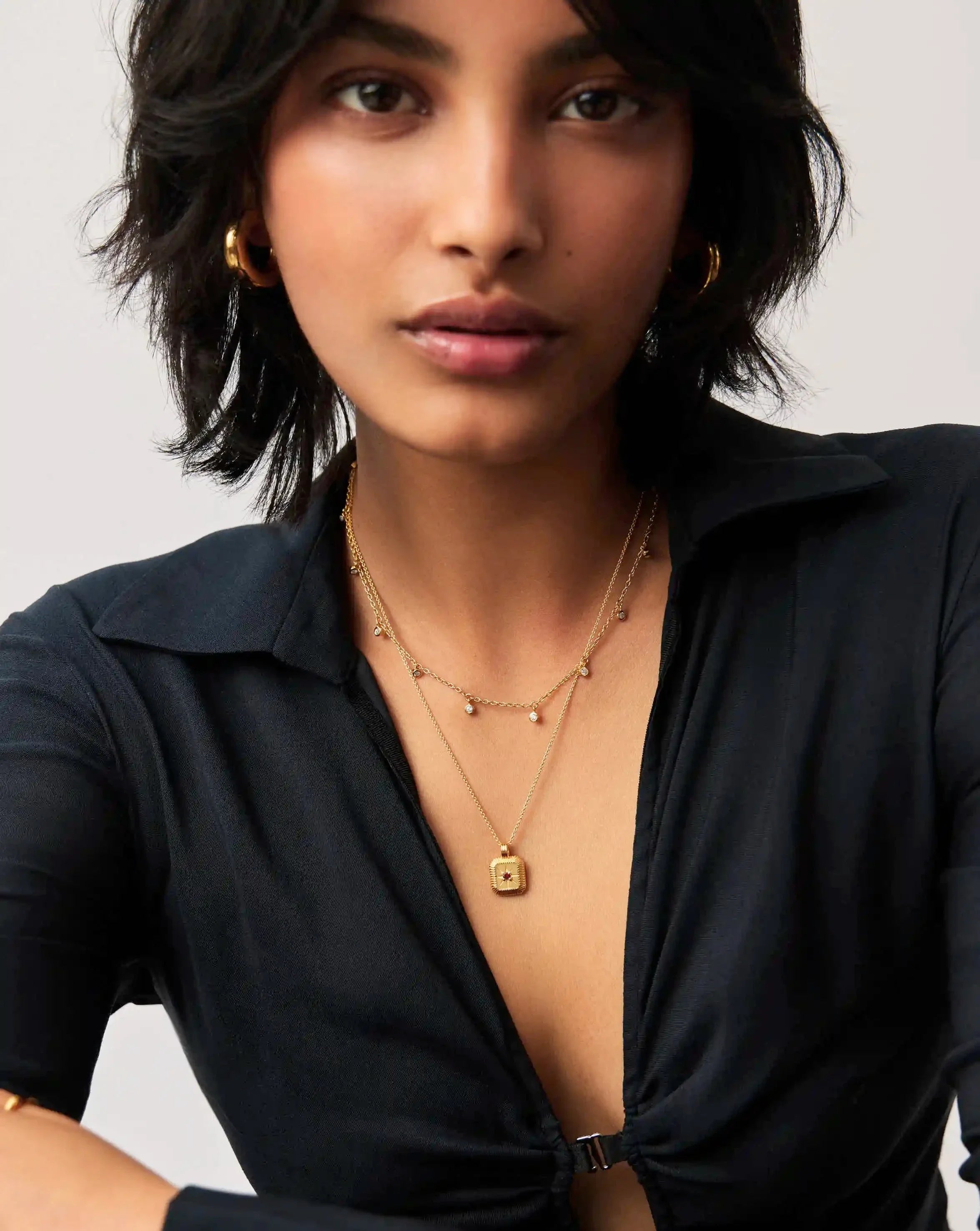 January Birthstone Necklace & Charm Earrings Set | 18ct Gold Vermeil/Garnet