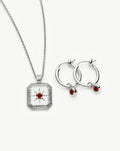 January Birthstone Necklace & Charm Earrings Set | Sterling Silver/Garnet