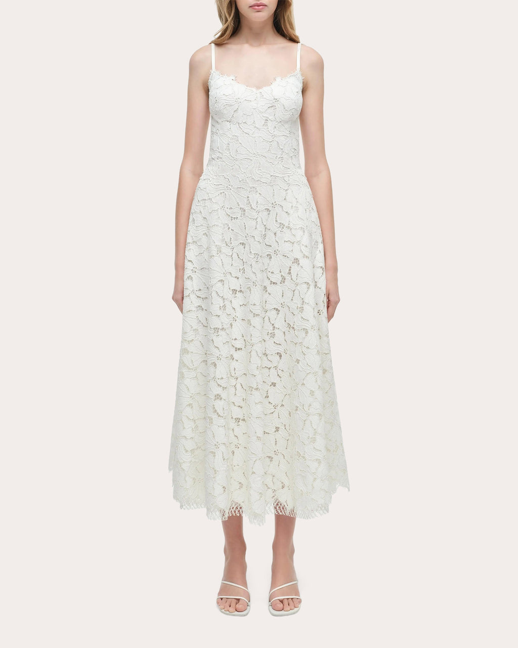 Julia Corded Floral Lace Sweetheart Midi Dress