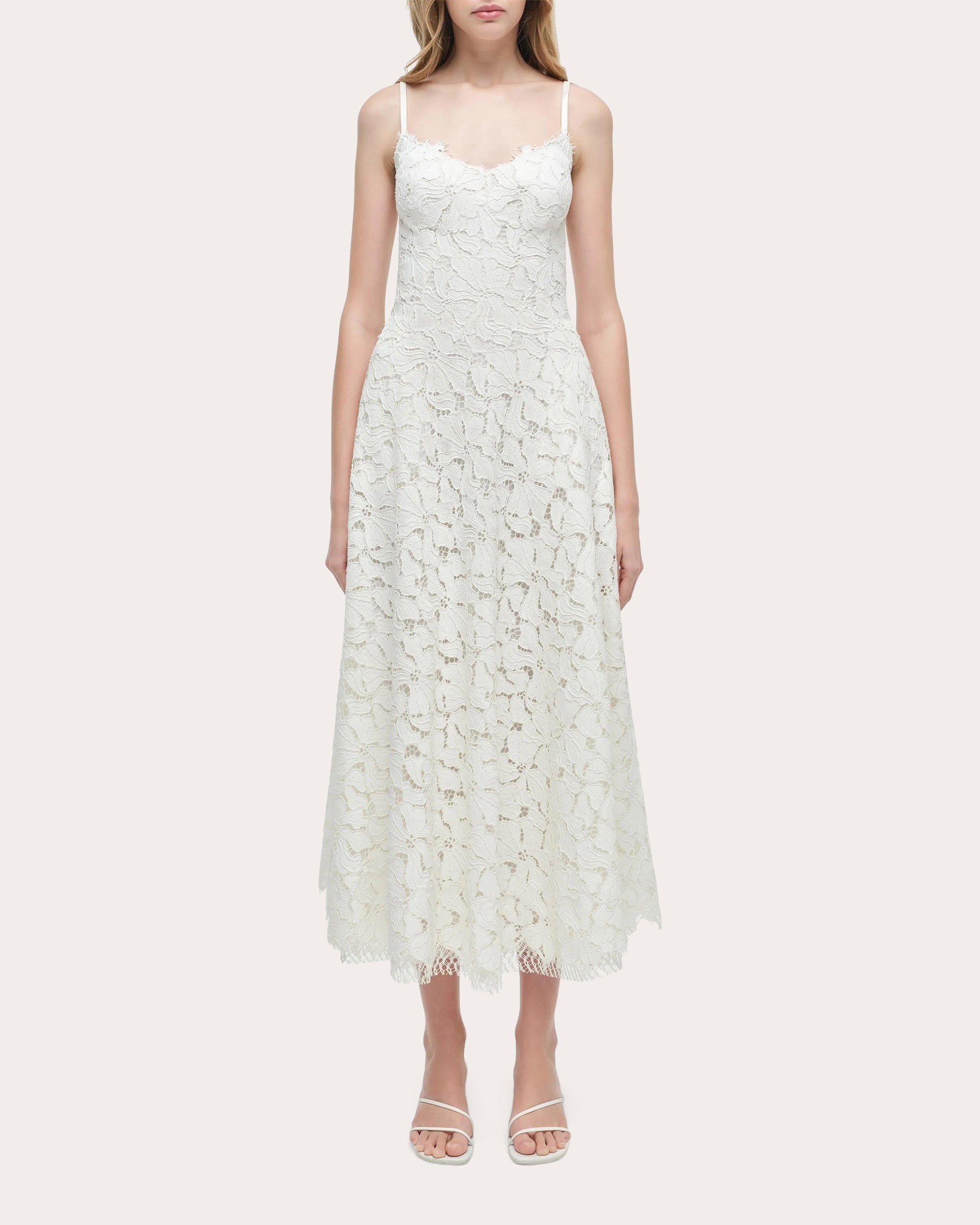 Julia Corded Floral Lace Sweetheart Midi Dress