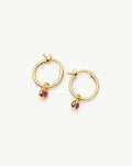 July Birthstone Mini Charm Hoop Earrings | 18ct Gold Vermeil/Glass Filled Ruby