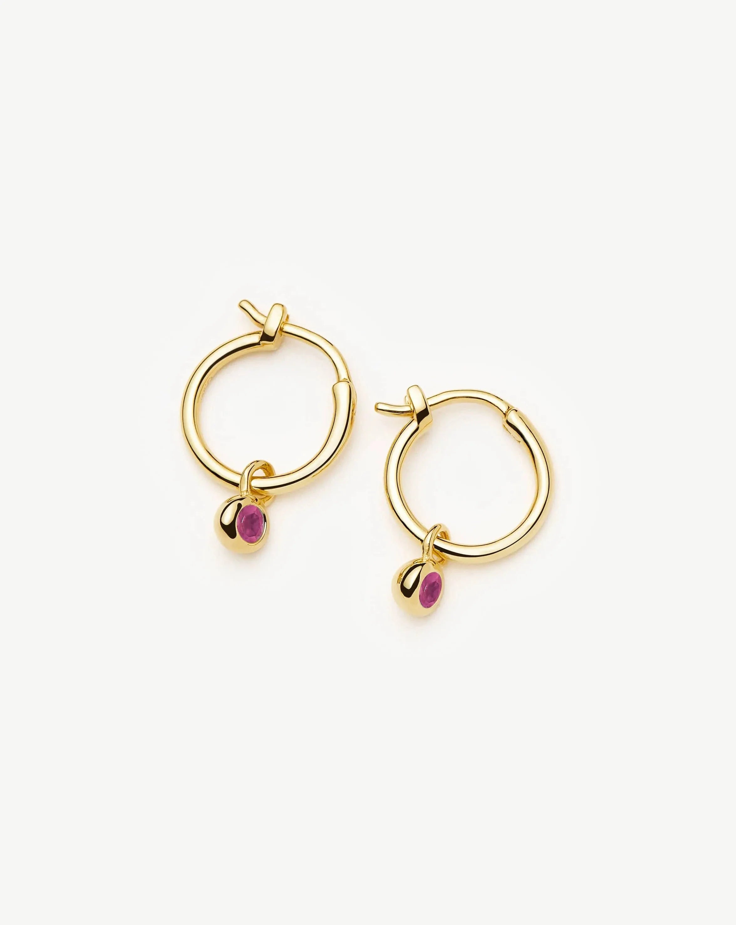 July Birthstone Mini Charm Hoop Earrings | 18ct Gold Vermeil/Glass Filled Ruby