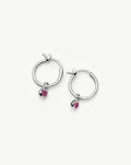 July Birthstone Mini Charm Hoop Earrings | Sterling Silver/Glass Filled Ruby