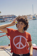 Peace Carmen Mesh Cropped Tee