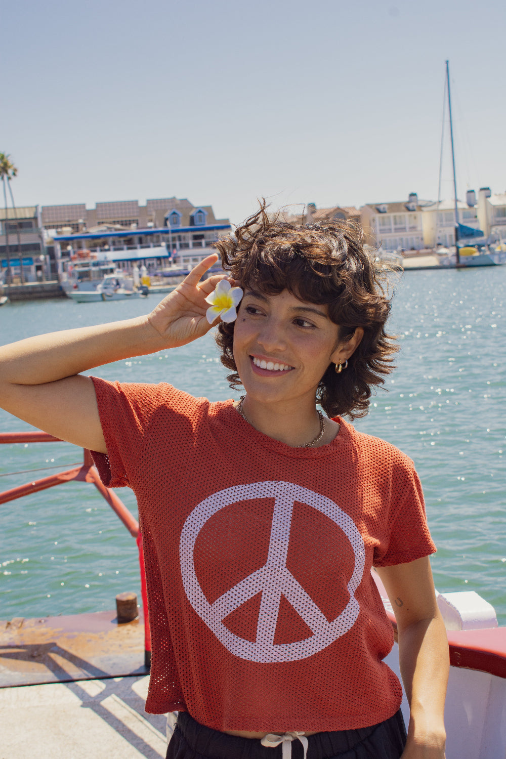 Peace Carmen Mesh Cropped Tee