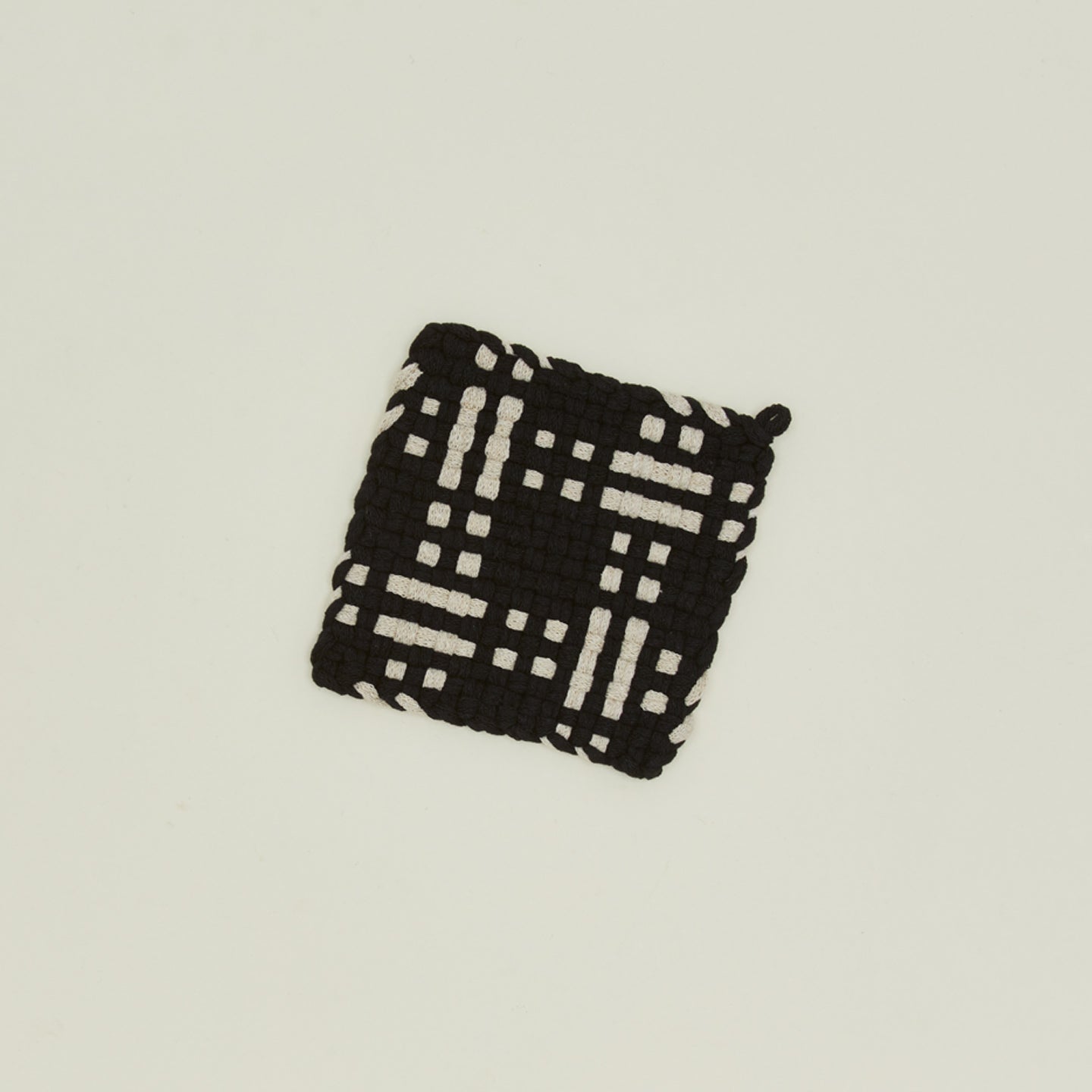 Dots + Dashes Handwoven Pot Holder - Black/Flax