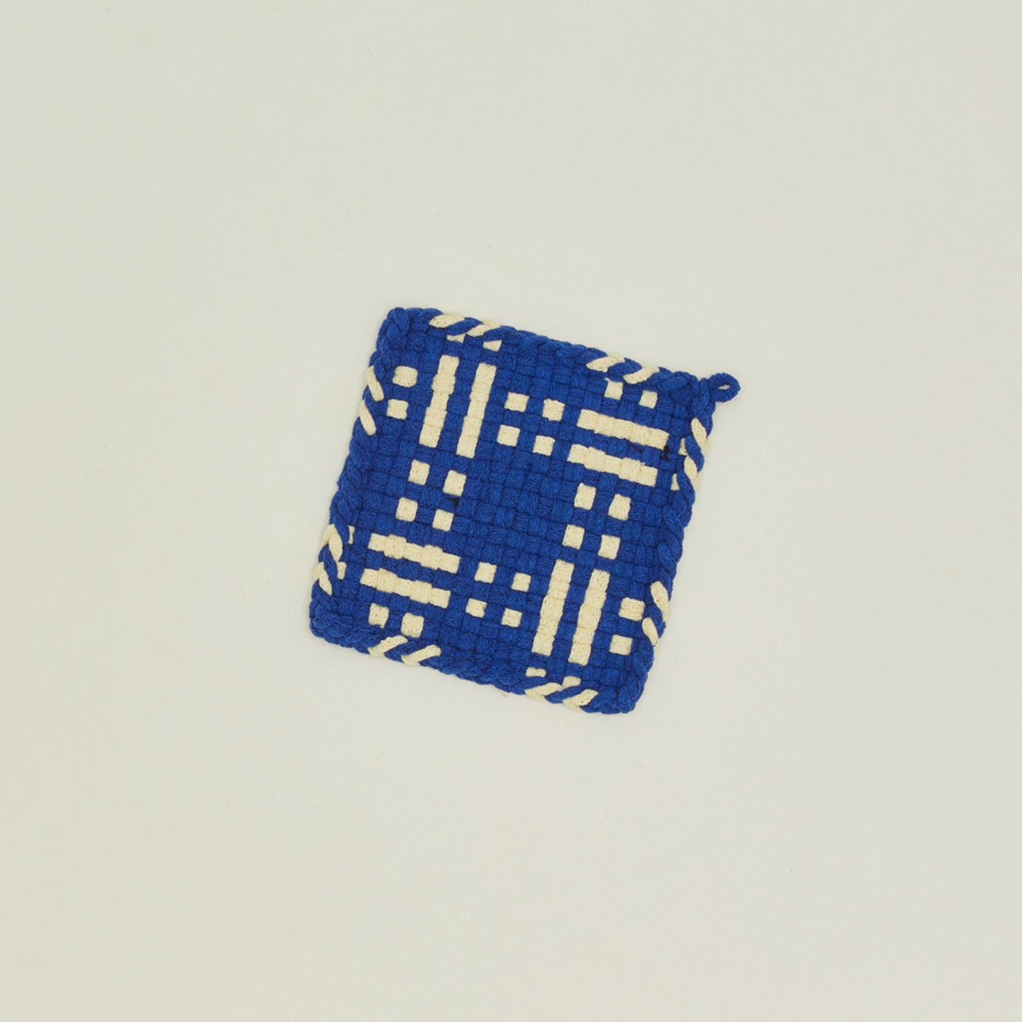 Dots + Dashes Handwoven Pot Holder - Blue/Yellow