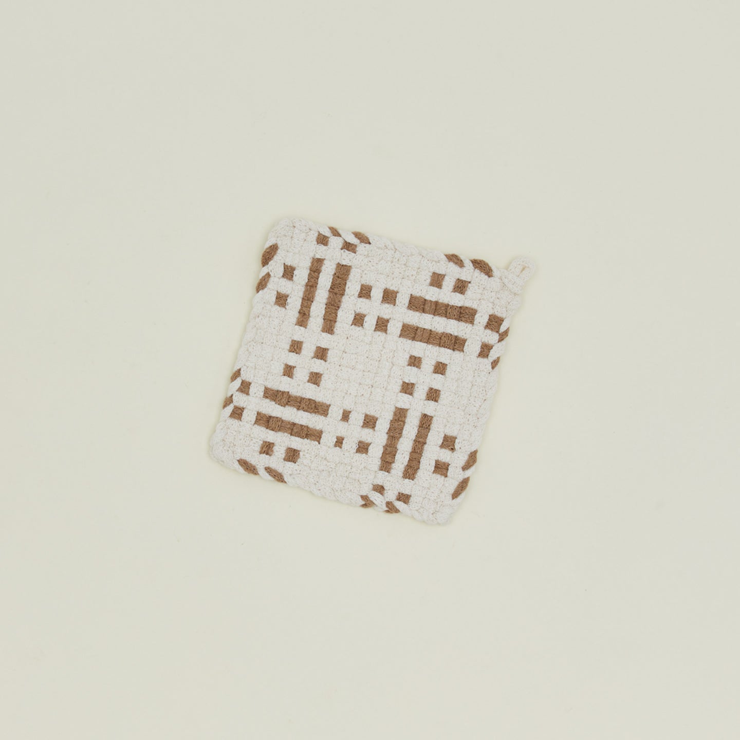 Dots + Dashes Handwoven Pot Holder - Flax/White