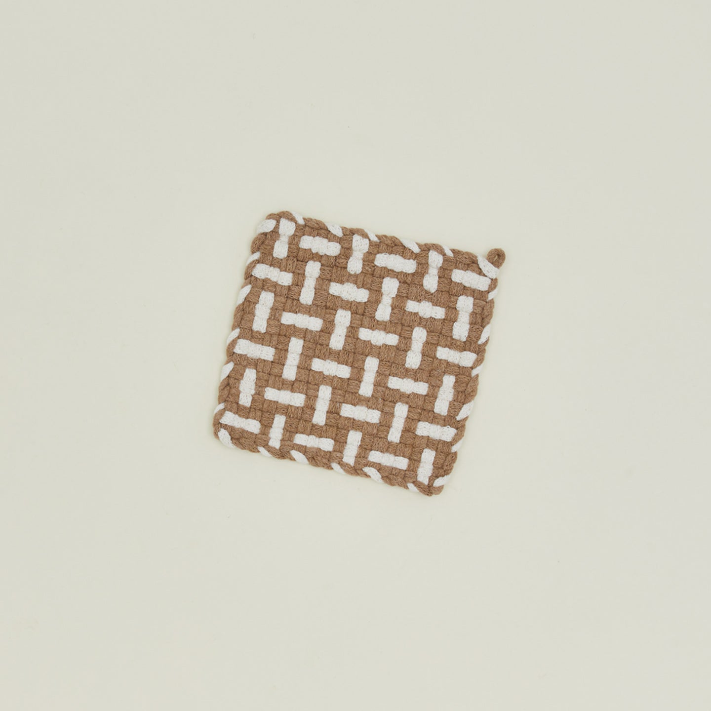 Parquet Handwoven Pot Holder - Flax/White