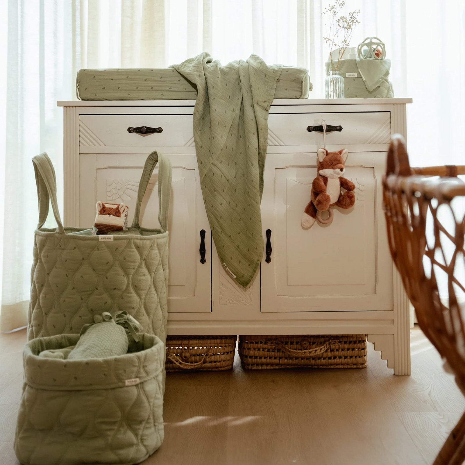 Little Dutch Quilted Storage Basket Medium - Pure Sage
