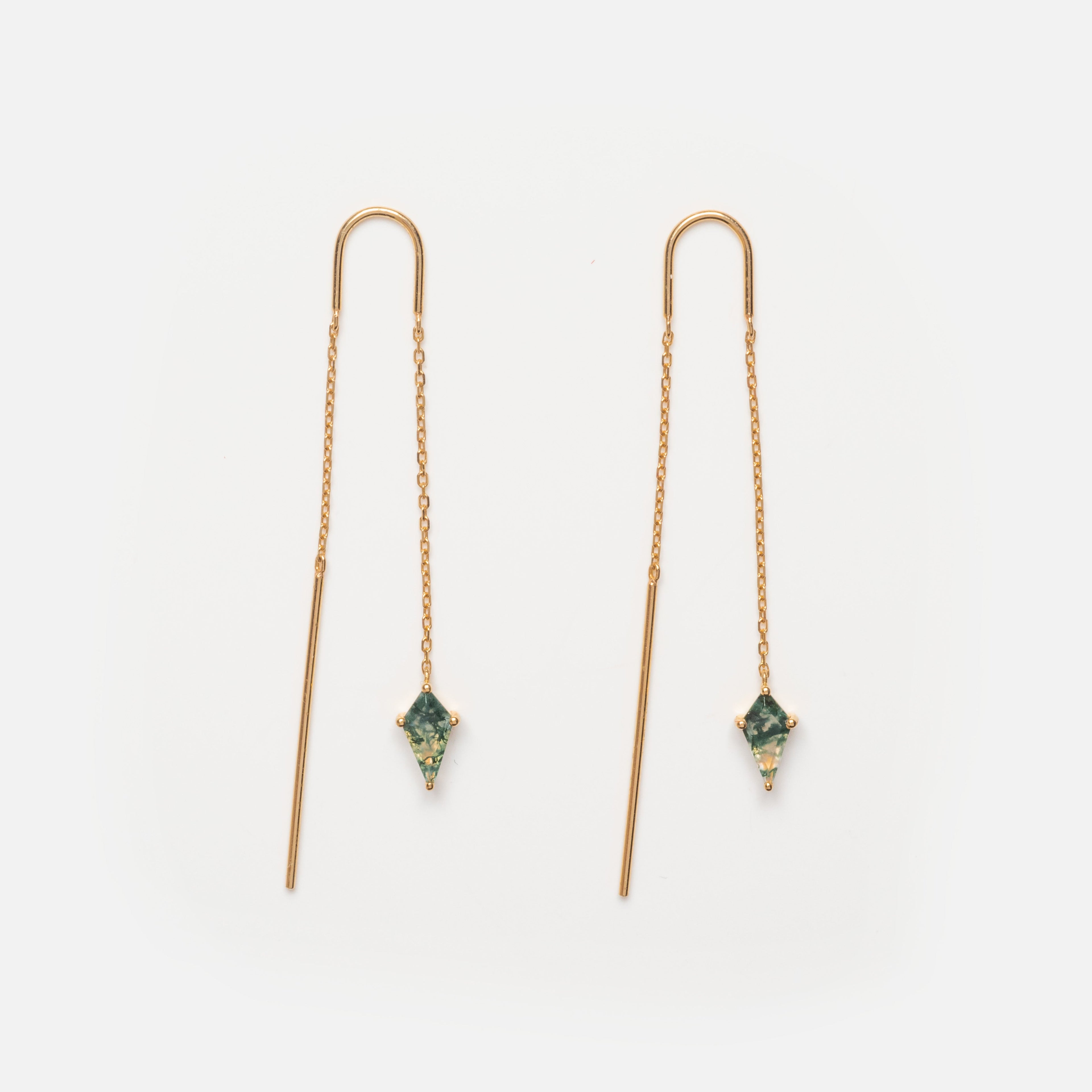 Solid Gold Aquatic Agate Elements Kite Threader Earrings