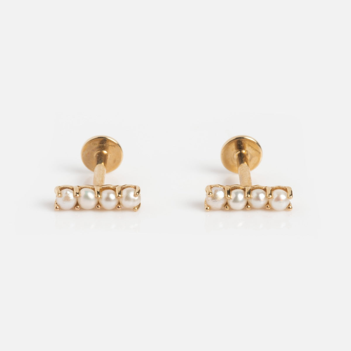 Solid Gold Pearl Bar Flat Back Studs