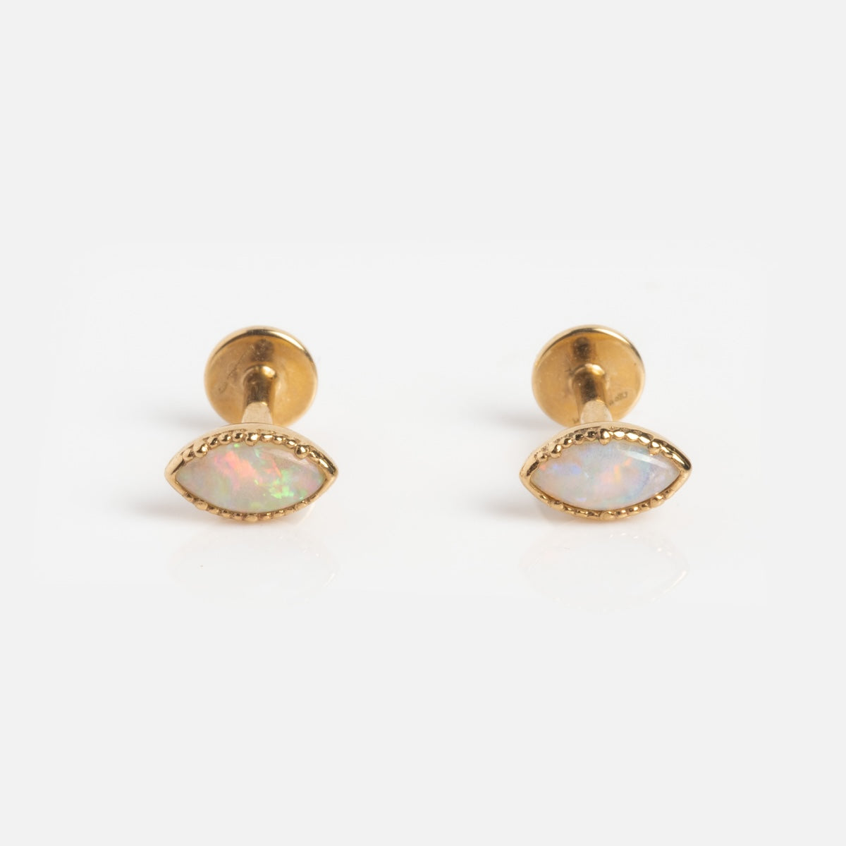 Solid Gold Opal Marquise Flat Back Studs