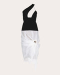 Leila Satin Organza Combo Gathered Flower Dress