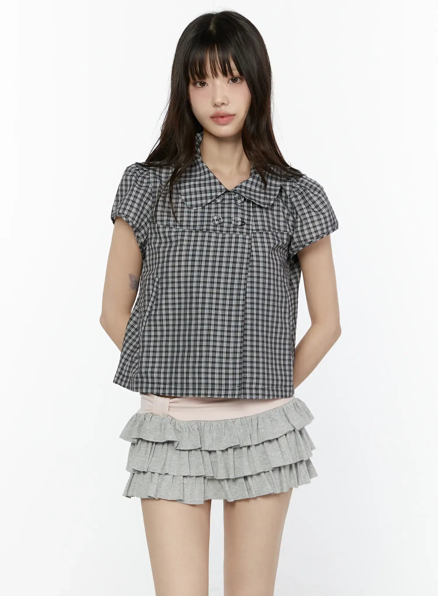 Plaid Double-Button Blouse CG504