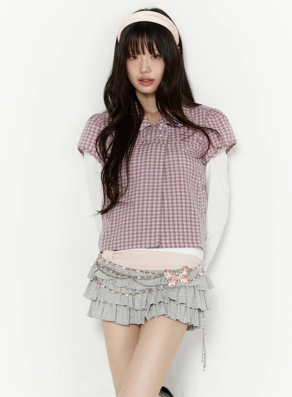 Plaid Double-Button Blouse CG504