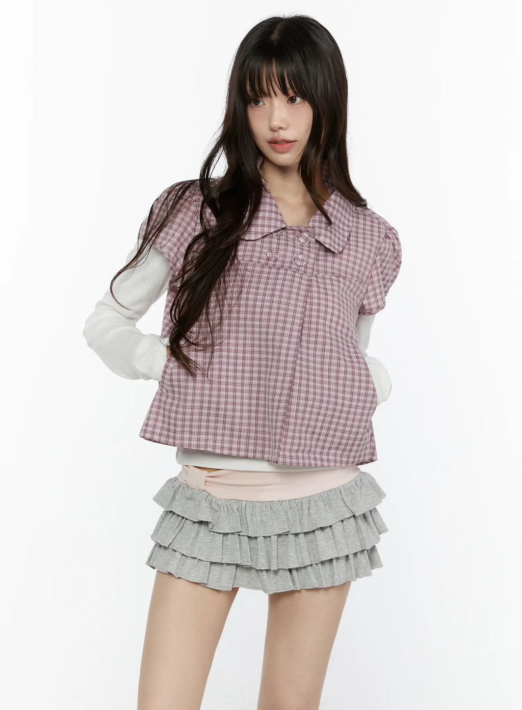 Plaid Double-Button Blouse CG504