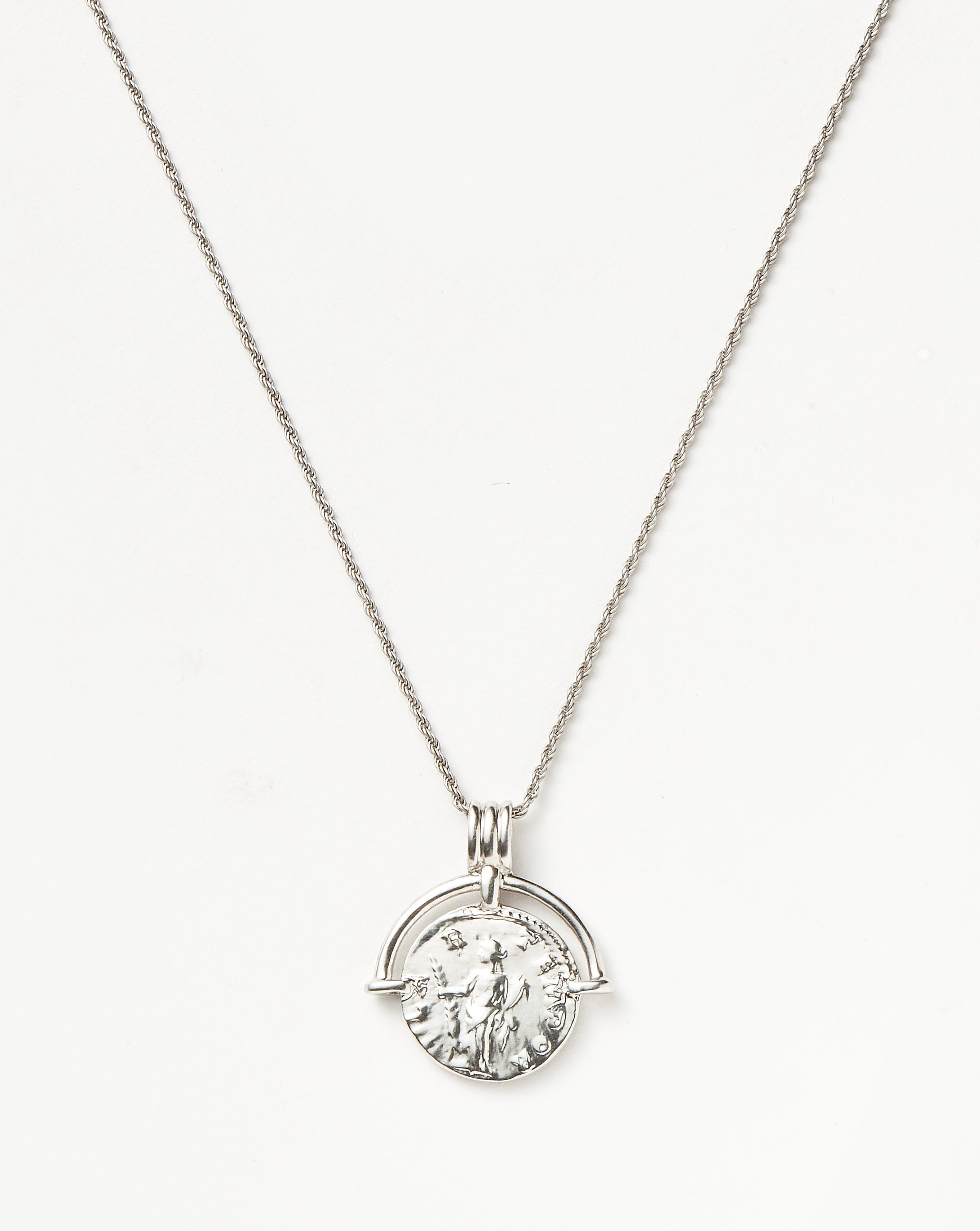 Lucy Williams Engravable Roman Arc Coin Necklace | Silver Plated