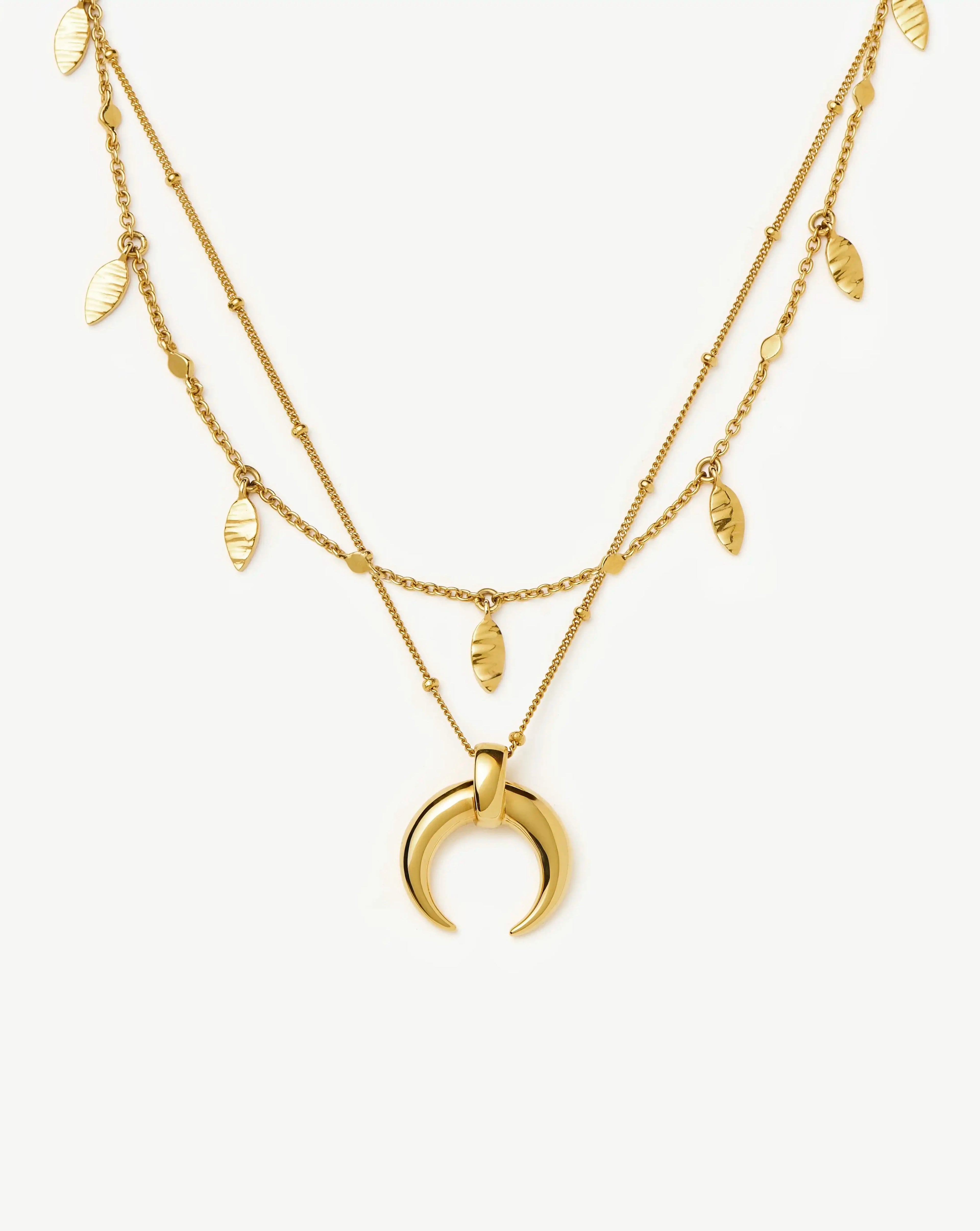 Lucy Williams Horn Necklace & Leaf Charm Choker Set | 18ct Gold Plated Vermeil
