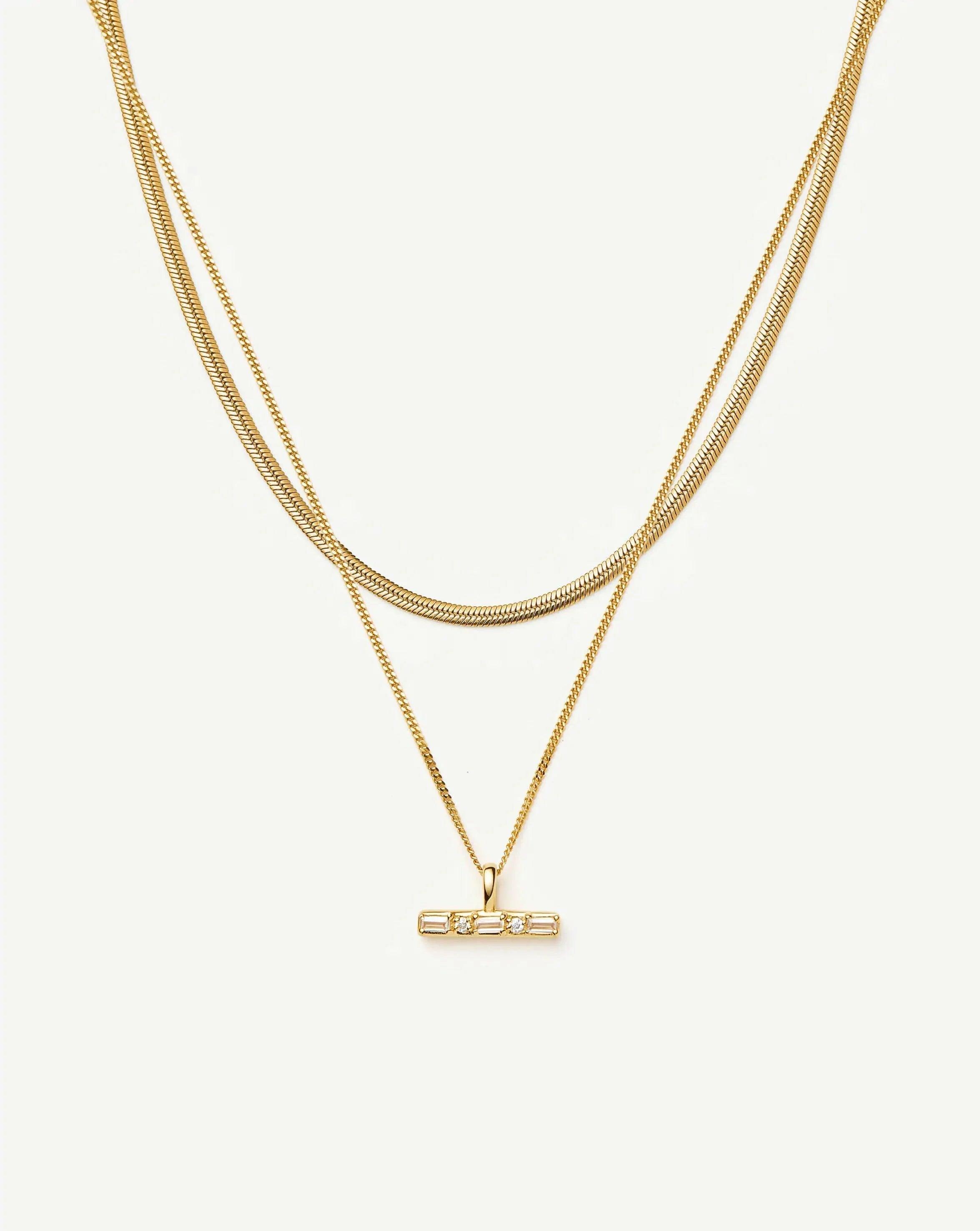 Lucy Williams T-Bar & Thin Snake Chain Necklace Set | 18ct Gold Vermeil/18ct Gold Plated
