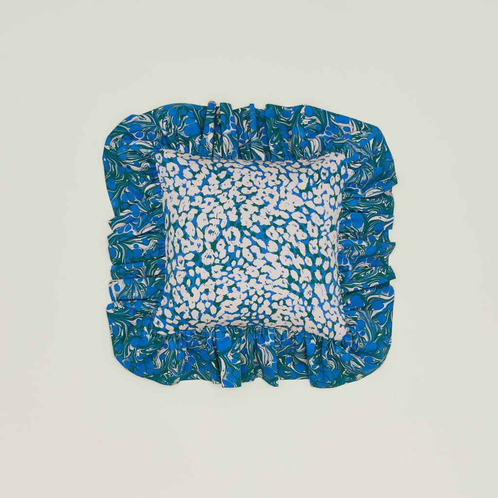 Ruffled Floral Cushion - Evergreen