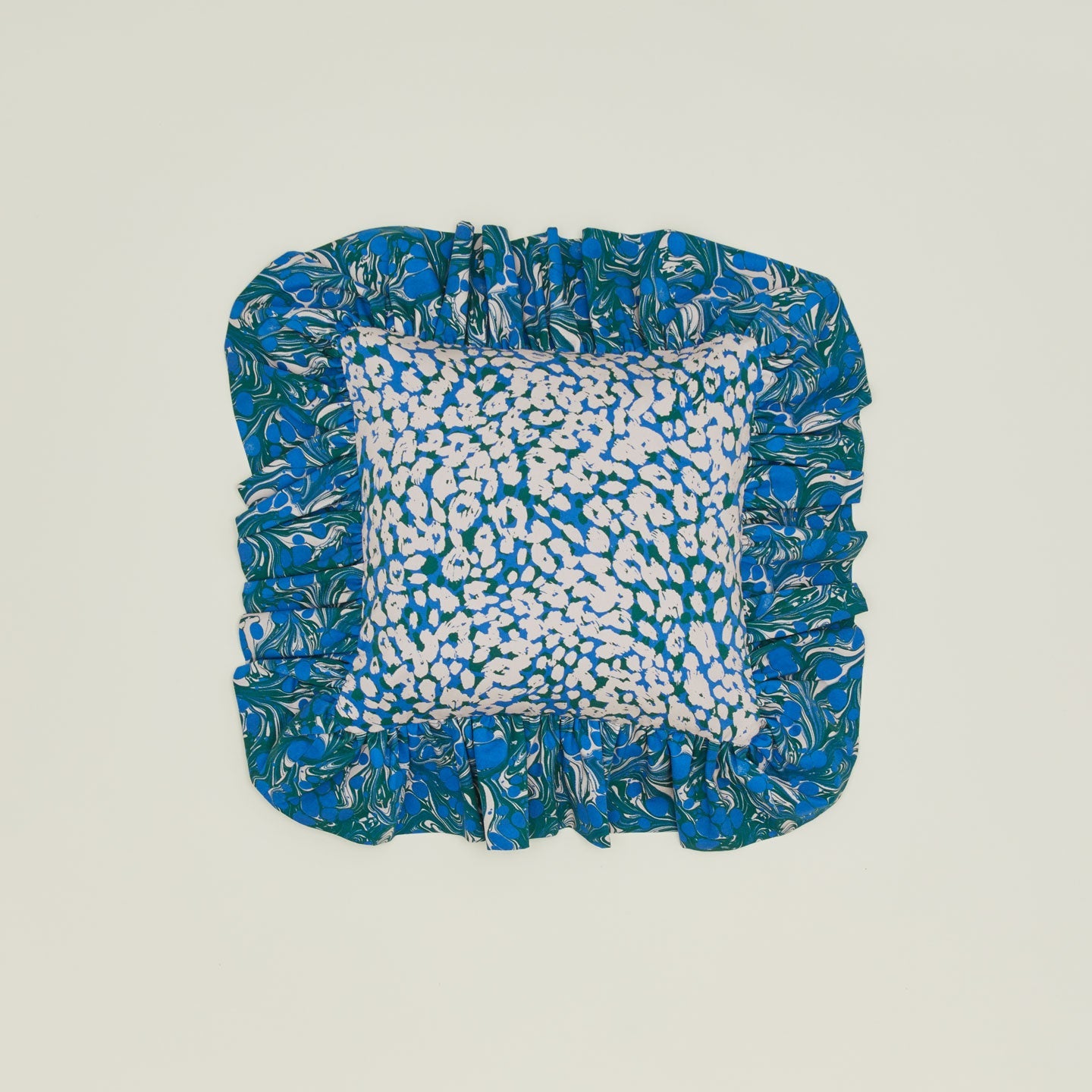 Ruffled Floral Cushion - Evergreen
