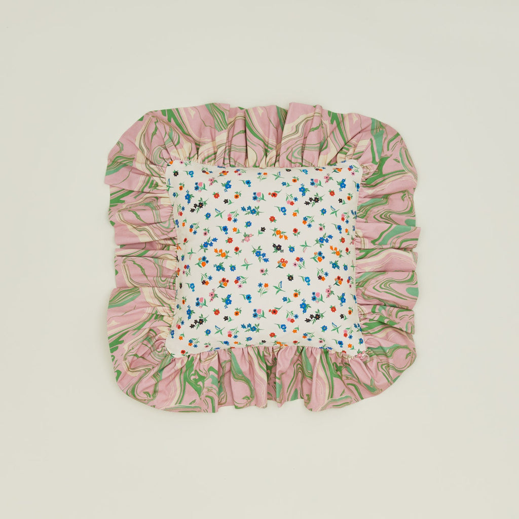 Ruffled Floral Cushion - Peony