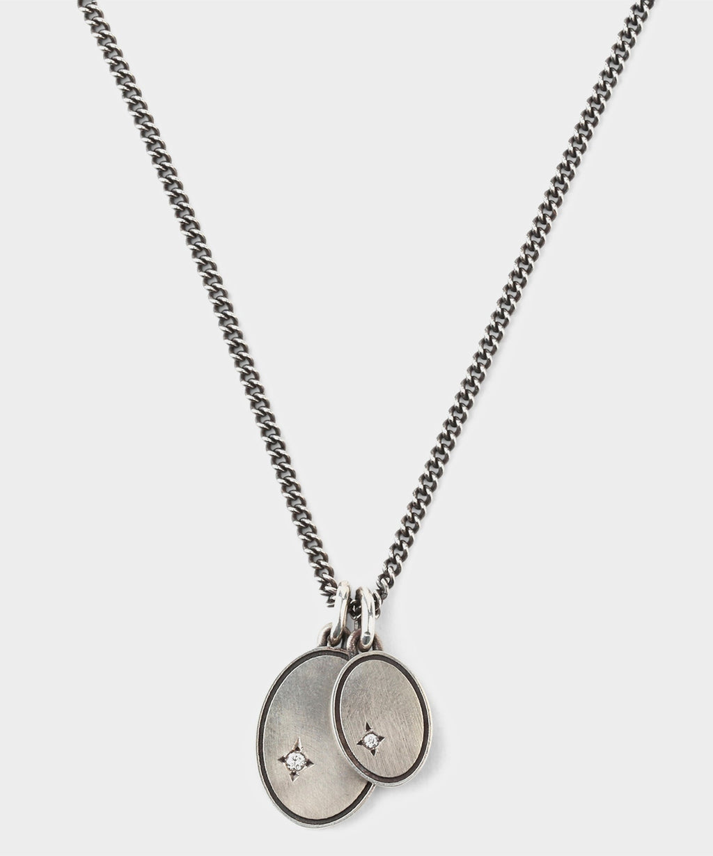 Maor The Gudo Oval Necklace Silver with White Diamonds