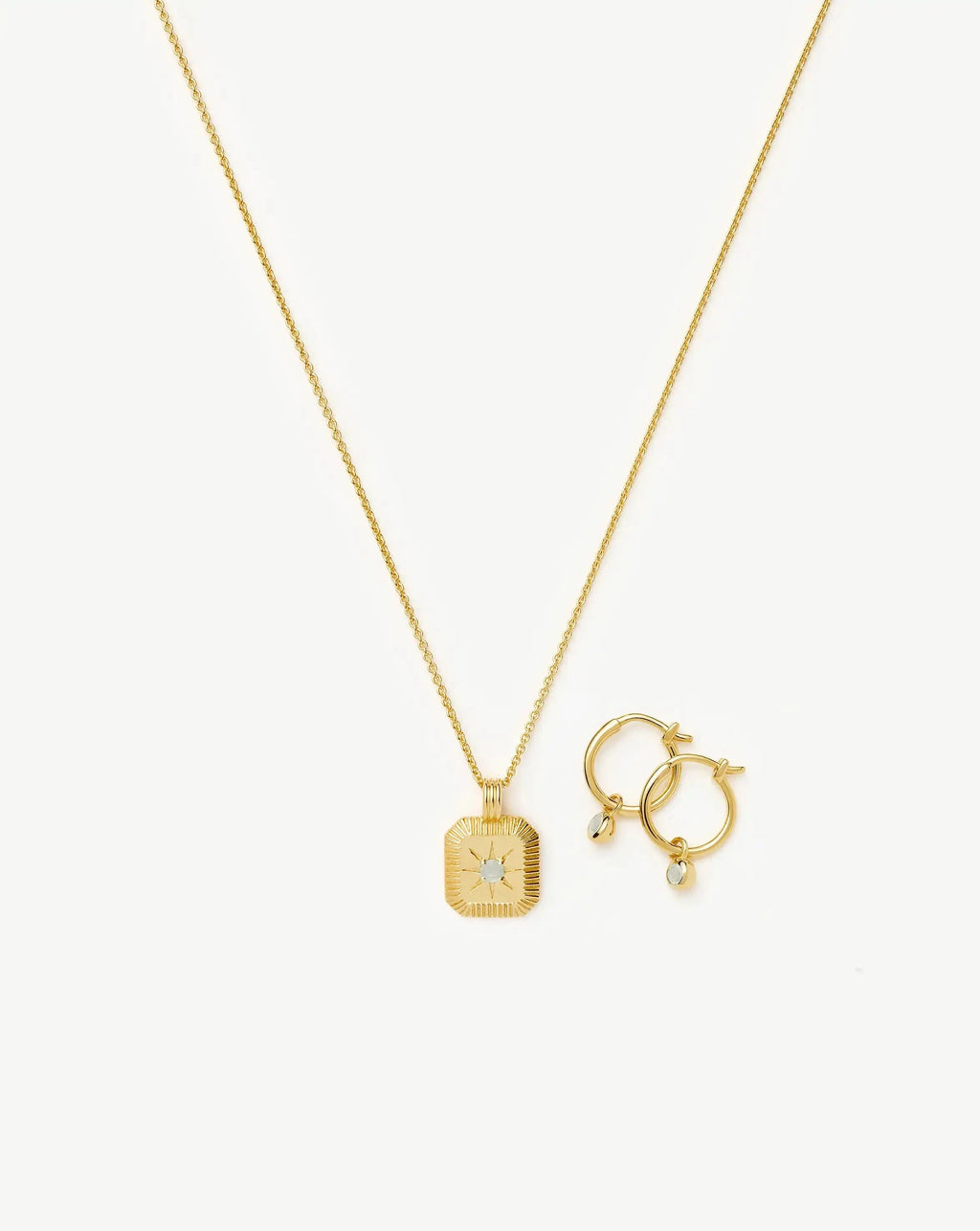March Birthstone Necklace & Charm Earrings Set | 18ct Gold Vermeil/Milky Aquamarine