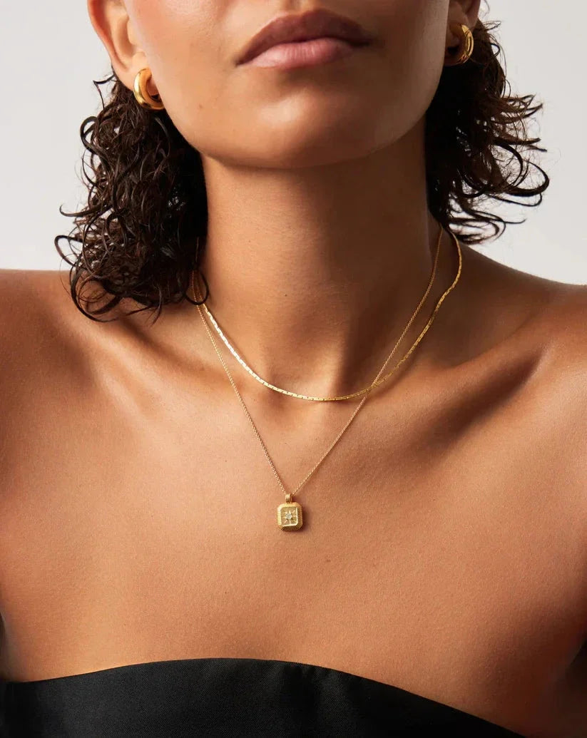 March Birthstone Necklace & Charm Earrings Set | 18ct Gold Vermeil/Milky Aquamarine