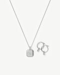 March Birthstone Necklace & Charm Earrings Set | Sterling Silver/Milky Aquamarine
