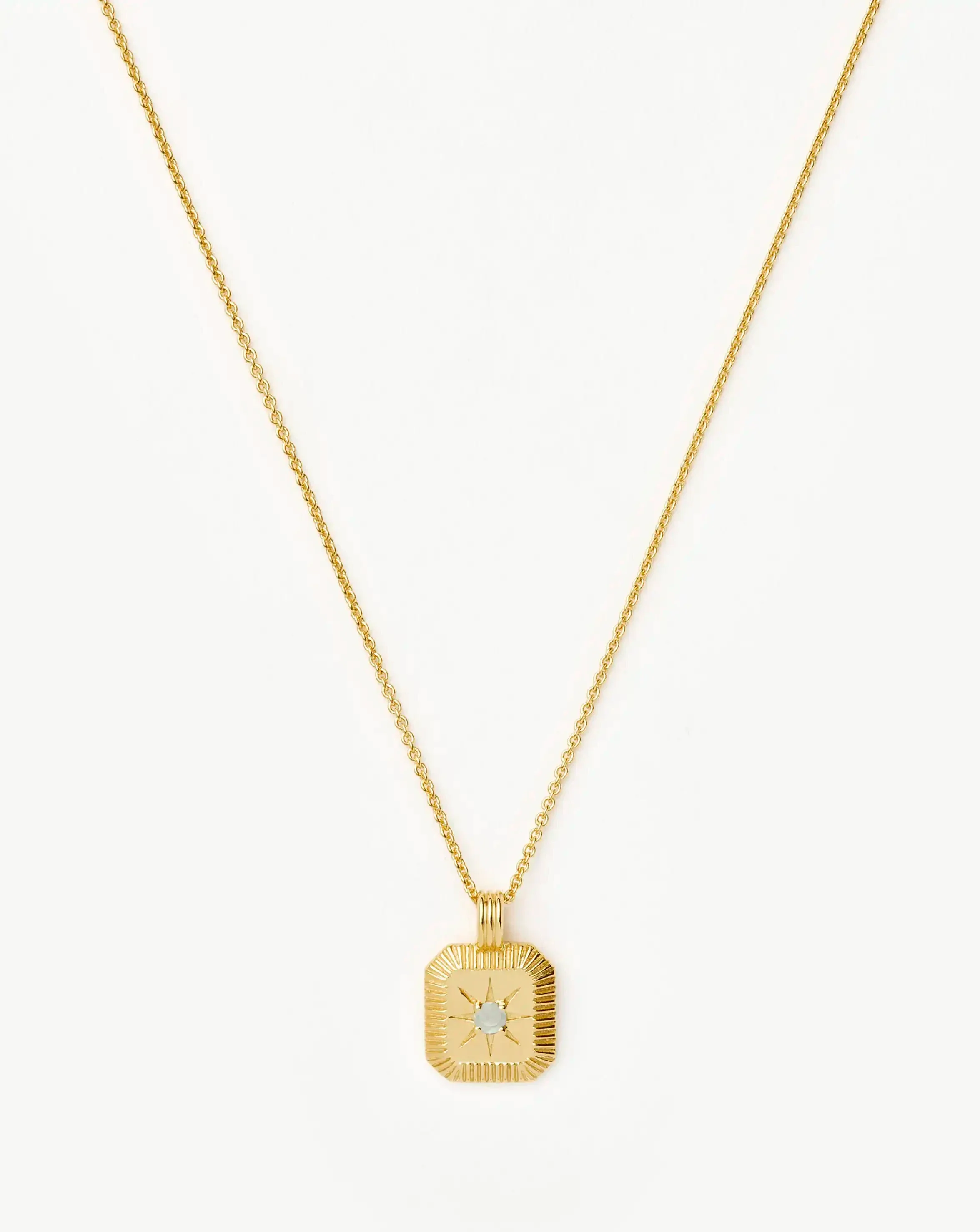 March Birthstone Pendant Necklace | 18ct Gold Vermeil/Dyed Aqua Chalcedony