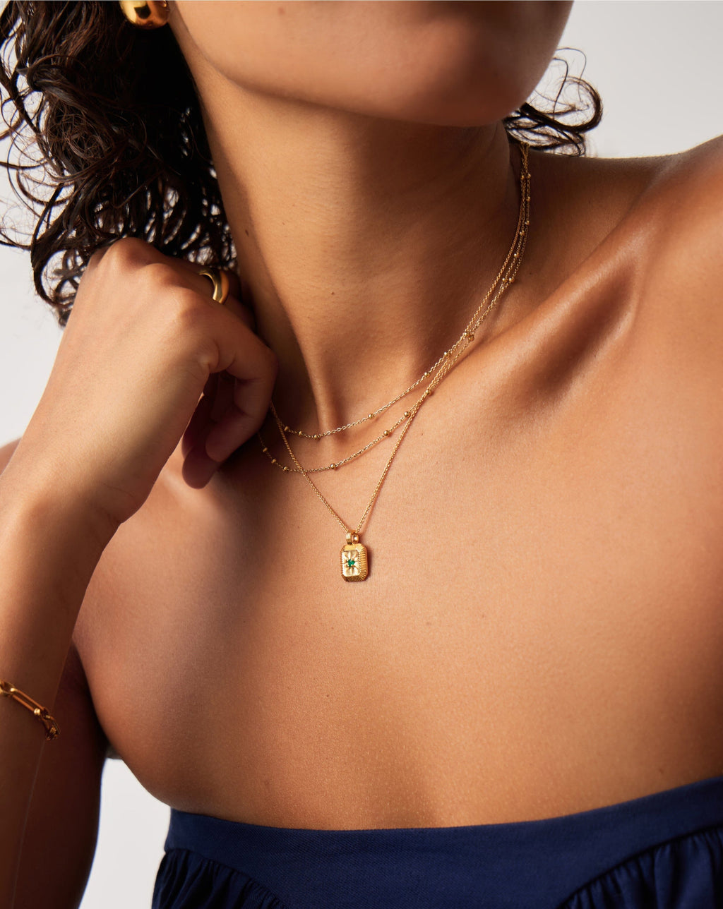 May Birthstone Necklace & Charm Earrings Set | 18ct Gold Vermeil/Green Onyx