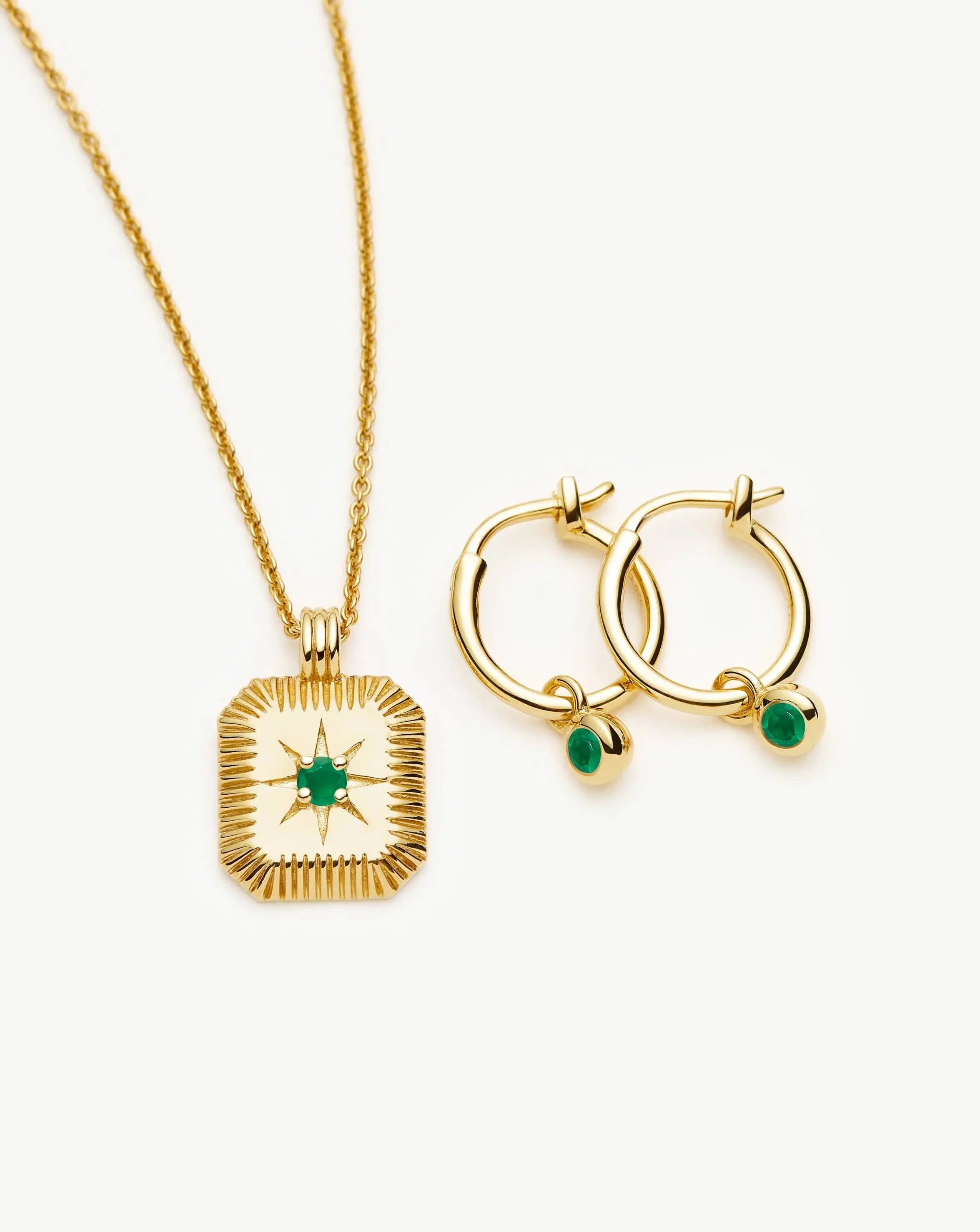 May Birthstone Necklace & Charm Earrings Set | 18ct Gold Vermeil/Green Onyx