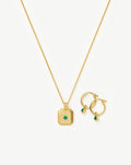 May Birthstone Necklace & Charm Earrings Set | 18ct Gold Vermeil/Green Onyx