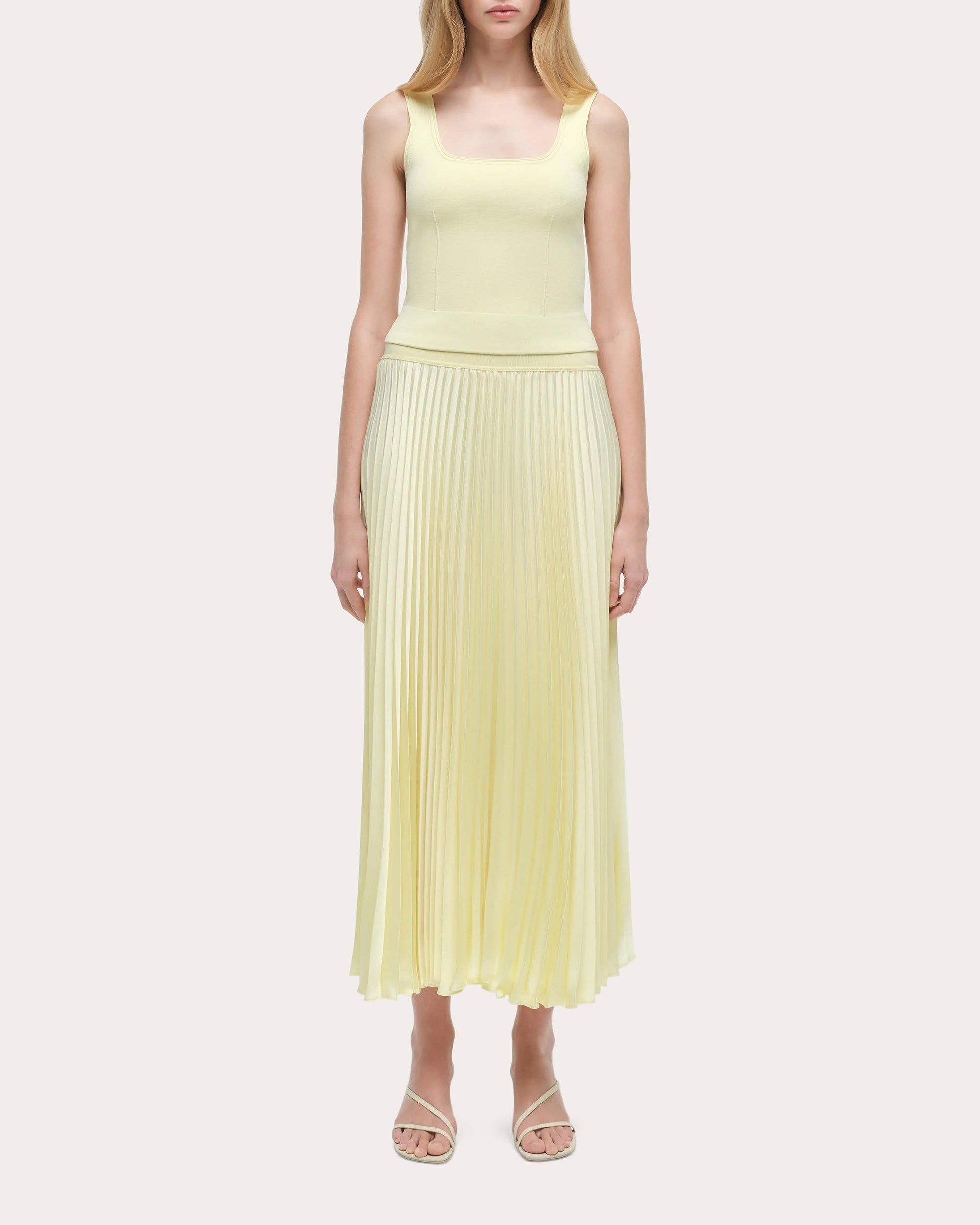 Melanie Pleated Satin Midi Skirt