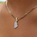 Micro Iced Angel Wing Pendant in Yellow Gold