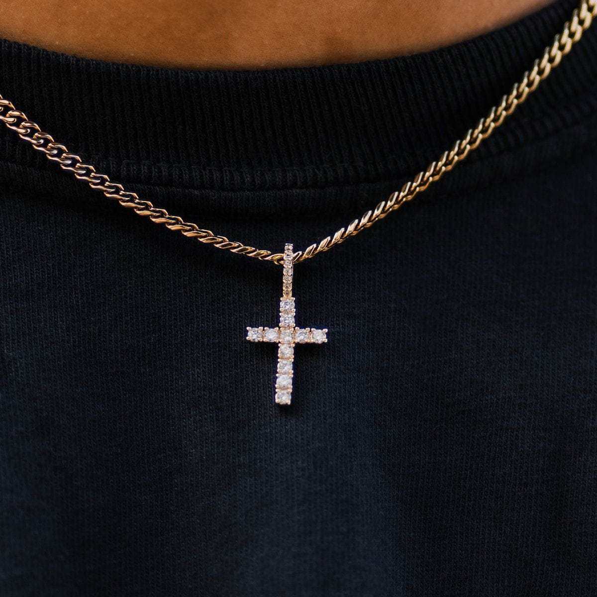 Solid Gold Micro Diamond Cross