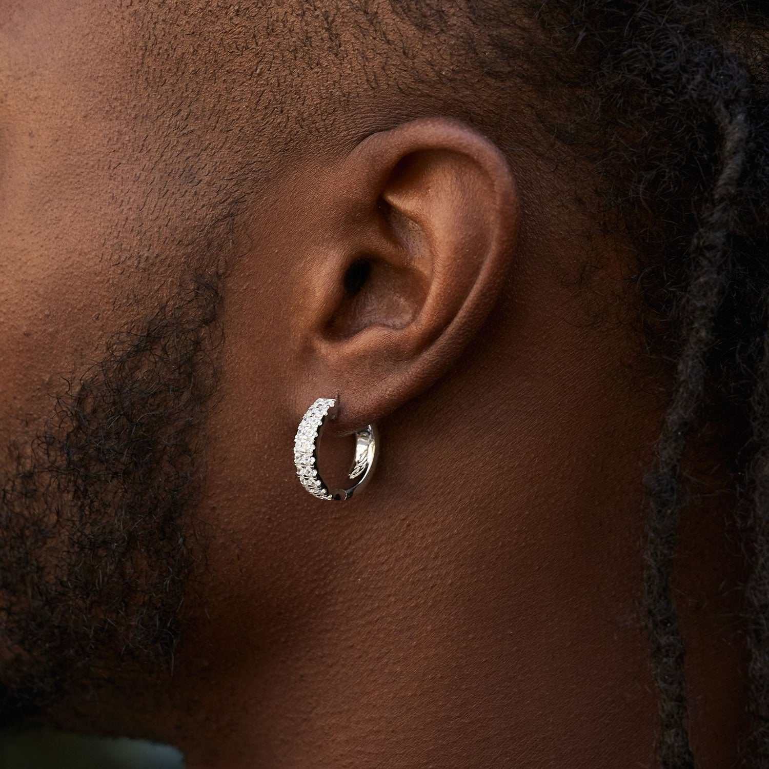 GLD Double Row Small Hoop Earrings in White Gold