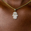 Micro Iced Hamsa Pendant in Yellow Gold