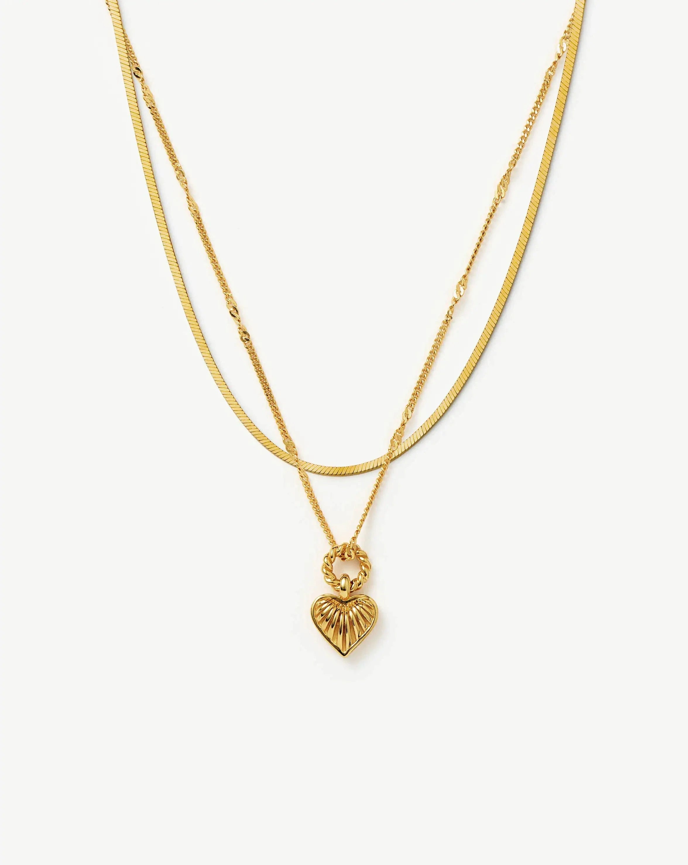 Mini Ridge Heart Chain Necklace Set | 18ct Gold Plated