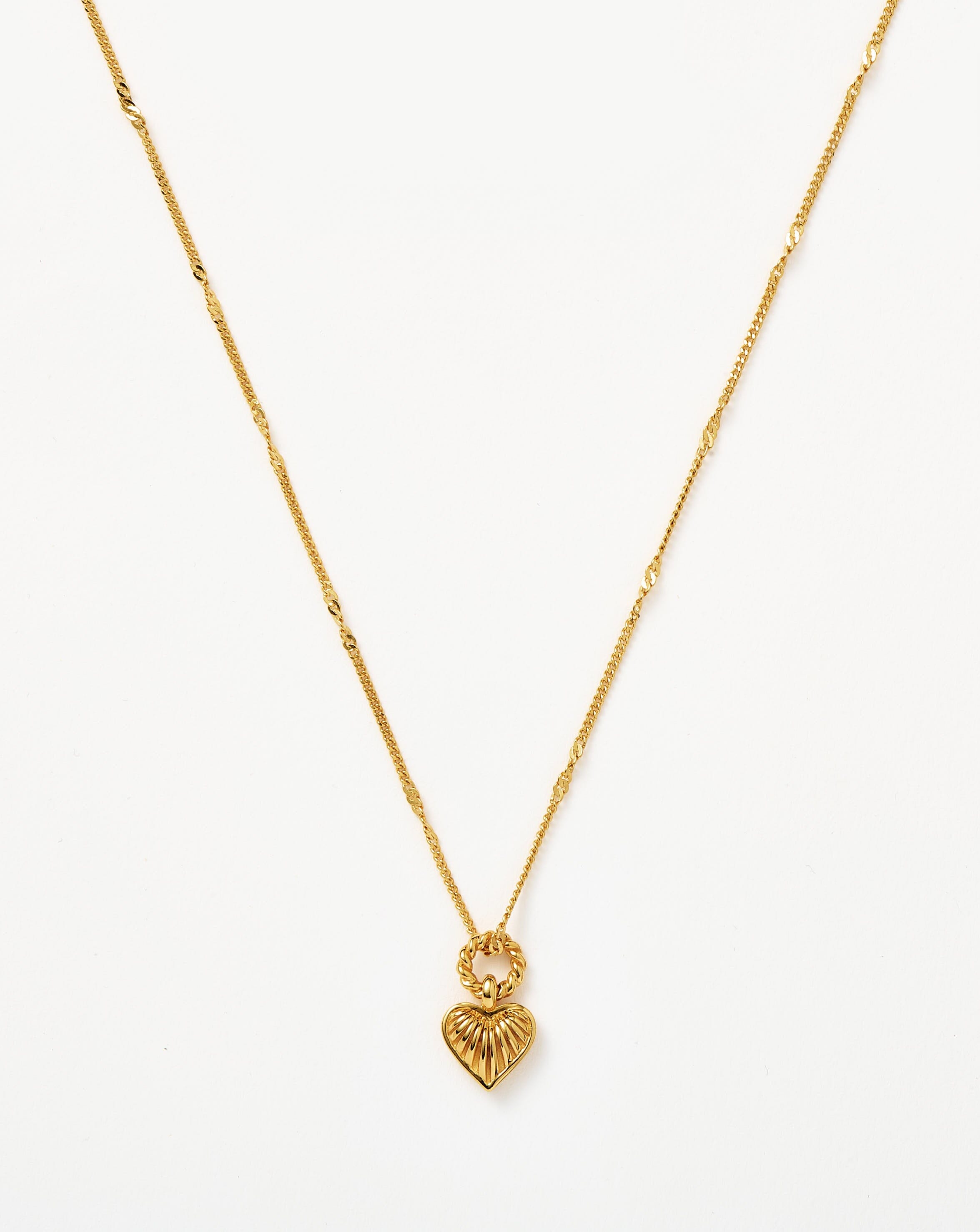 Mini Ridge Heart Charm Pendant Necklace | 18ct Gold Plated