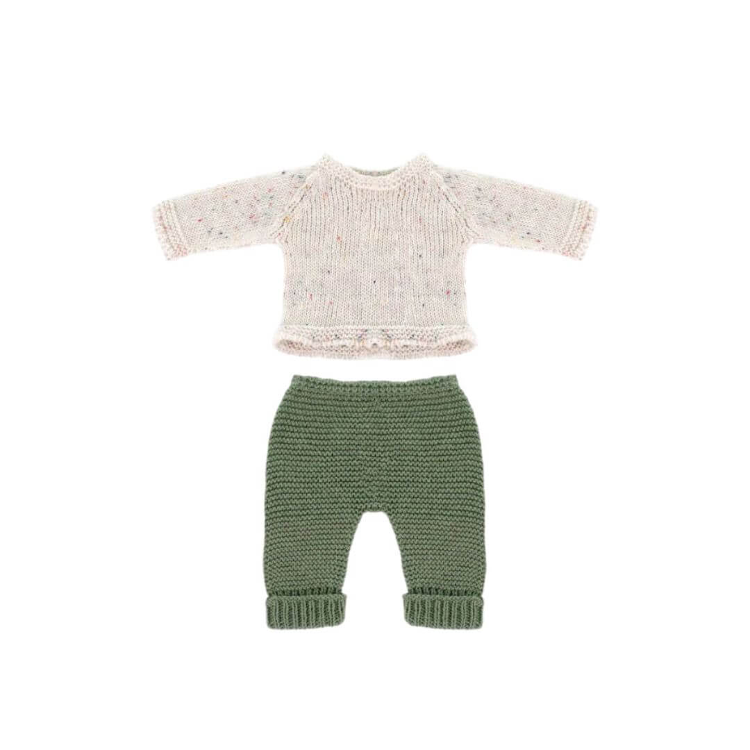 Sweater & Green Pants Set - 12" Knit Doll Outfit